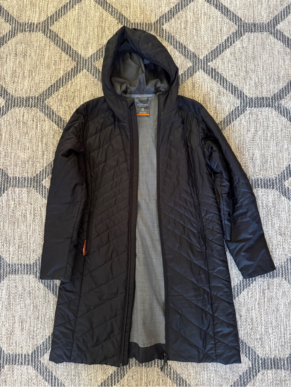 Icebreaker Black merino loft  Quilted Hooded Puffer Coat